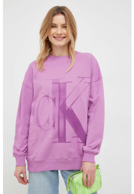 Calvin Klein Jeans Памучен суичър в лилаво с принт - Pepit.bg