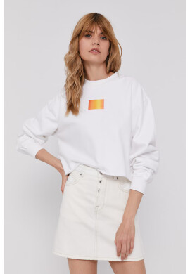 Calvin Klein Jeans Памучен суичър дамски в бяло с апликация - Pepit.bg
