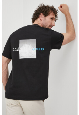 Calvin Klein Jeans Памучна тениска в черно с принт - Pepit.bg