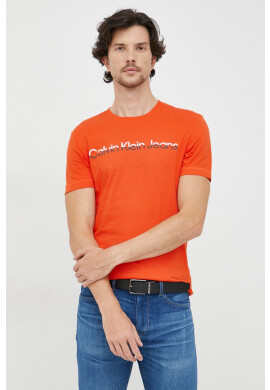 Calvin Klein Jeans Памучна тениска в оранжево с принт - Pepit.bg