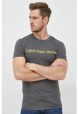 Calvin Klein Jeans Памучна тениска в сиво с принт - Pepit.bg