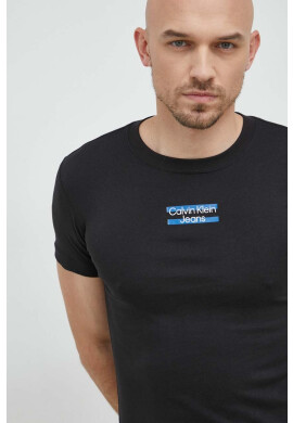 Calvin Klein Jeans Памучна тениска в черно с принт - Pepit.bg