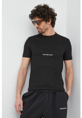 Calvin Klein Jeans Памучна тениска в черно с апликация - Pepit.bg