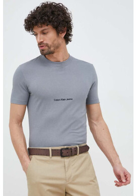 Calvin Klein Jeans Памучна тениска в сиво с апликация - Pepit.bg