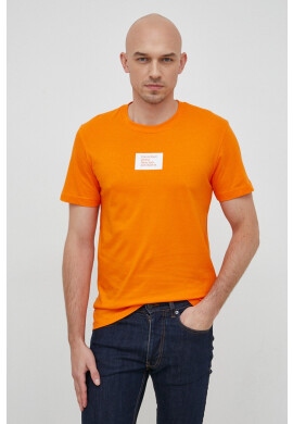 Calvin Klein Jeans Памучна тениска в оранжево с принт - Pepit.bg