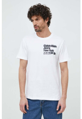 Calvin Klein Jeans Памучна тениска в бяло с принт - Pepit.bg