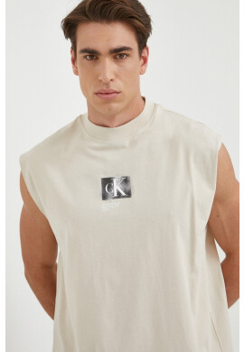 Calvin Klein Jeans Памучна тениска в бежово - Pepit.bg