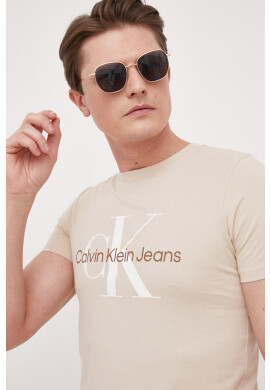 Calvin Klein Jeans Памучна тениска в бежово с принт - Pepit.bg