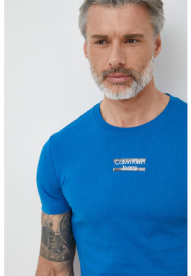 Calvin Klein Jeans Памучна тениска в синьо с принт - Pepit.bg