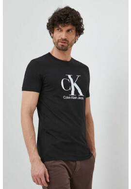 Calvin Klein Jeans Памучна тениска в черно с принт - Pepit.bg