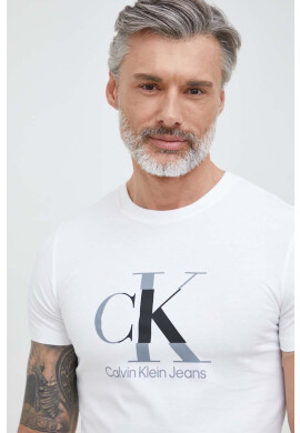 Calvin Klein Jeans Памучна тениска в бяло с принт - Pepit.bg