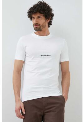 Calvin Klein Jeans Памучна тениска в бяло с апликация - Pepit.bg