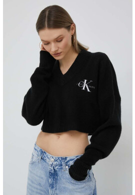 Calvin Klein Jeans Пуловер с вълна дамски в черно - Pepit.bg