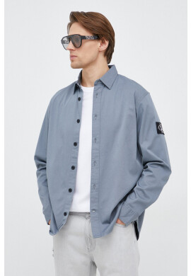 Calvin Klein Jeans Риза мъжка в сиво със свободна кройка с класическа яка - Pepit.bg