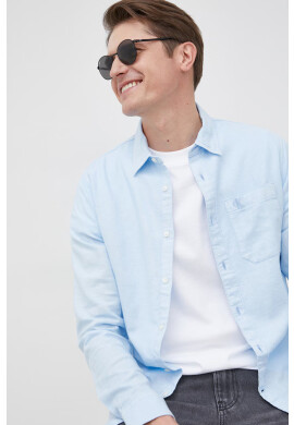 Calvin Klein Jeans Риза с лен в кафяво със стандартна кройка с класическа яка - Pepit.bg