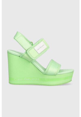 Calvin Klein Jeans Сандали WEDGE SANDAL BADGE в зелено със скосена платформа YW0YW01028 - Pepit.bg