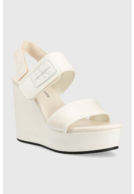 Calvin Klein Jeans Сандали WEDGE SANDAL BADGE в бяло със скосена платформа YW0YW01028 - Pepit.bg