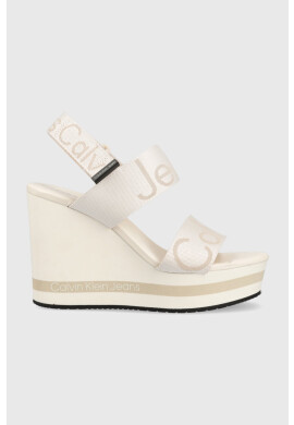 Calvin Klein Jeans Сандали WEDGE SANDAL WEBBING в бежово със скосена платформа YW0YW00959 - Pepit.bg