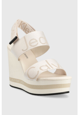 Calvin Klein Jeans Сандали WEDGE SANDAL WEBBING в бежово със скосена платформа YW0YW00959 - Pepit.bg