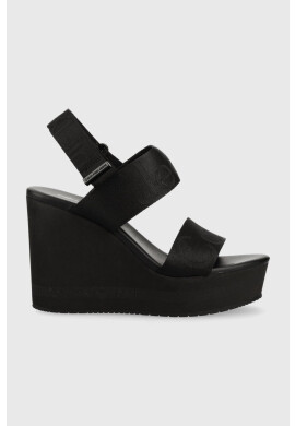 Calvin Klein Jeans Сандали WEDGE SANDAL WEBBING в черно със скосена платформа YW0YW00959 - Pepit.bg