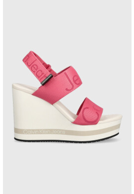 Calvin Klein Jeans Сандали WEDGE SANDAL WEBBING в розово със скосена платформа YW0YW00959 - Pepit.bg