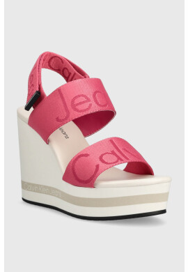 Calvin Klein Jeans Сандали WEDGE SANDAL WEBBING в розово със скосена платформа YW0YW00959 - Pepit.bg