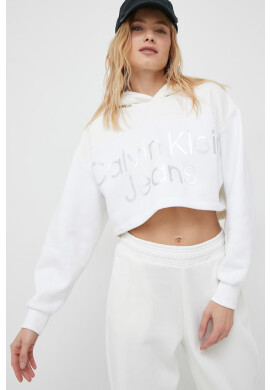 Calvin Klein Jeans Суичър в бяло с качулка с апликация - Pepit.bg