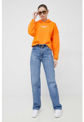 Calvin Klein Jeans Суичър в оранжево с качулка с апликация - Pepit.bg