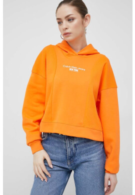Calvin Klein Jeans Суичър в оранжево с качулка с апликация - Pepit.bg