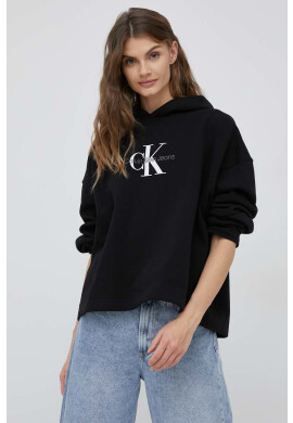 Calvin Klein Jeans Суичър в черно с качулка с принт - Pepit.bg