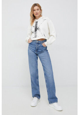 Calvin Klein Jeans Суичър в бежово с качулка с десен - Pepit.bg