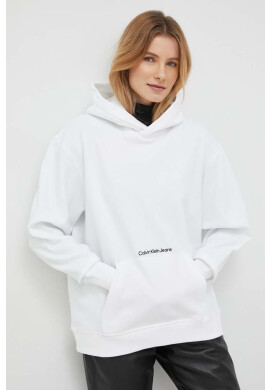 Calvin Klein Jeans Суичър в бяло с качулка с изчистен дизайн - Pepit.bg