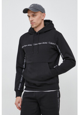 Calvin Klein Jeans Суичър в черно с качулка с апликация - Pepit.bg