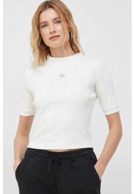 Calvin Klein Jeans Тениска в бежово с ниско поло - Pepit.bg