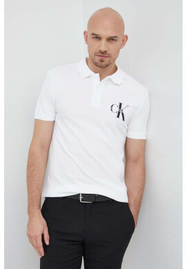 Calvin Klein Jeans Тениска с яка в бежово с принт - Pepit.bg