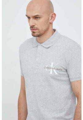 Calvin Klein Jeans Тениска с яка в сиво с принт - Pepit.bg