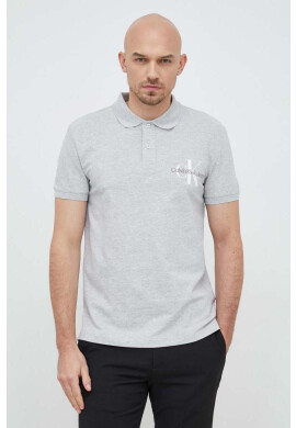 Calvin Klein Jeans Тениска с яка в сиво с принт - Pepit.bg