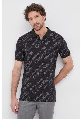 Calvin Klein Jeans Тениска с яка мъжка в черно с десен - Pepit.bg