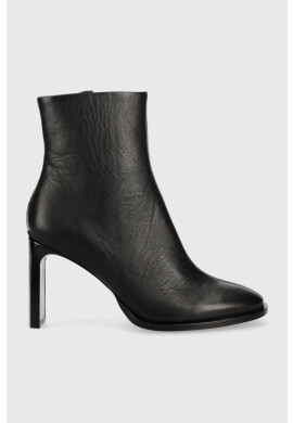Calvin Klein Кожени боти Curved Stil Ankle Boot 80 в черно с висок ток - Pepit.bg