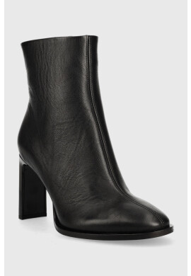 Calvin Klein Кожени боти Curved Stil Ankle Boot 80 в черно с висок ток - Pepit.bg