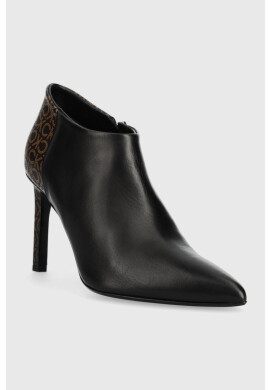 Calvin Klein Кожени боти Essential Ankle Bootie 90 в черно с ток стилето - Pepit.bg