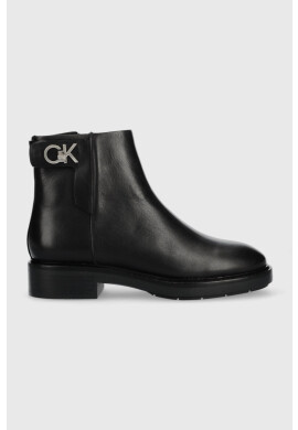 Calvin Klein Кожени боти Rubber Sole Ankle Boot в черно с равна подметка - Pepit.bg