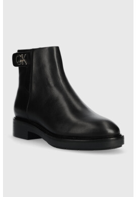 Calvin Klein Кожени боти Rubber Sole Ankle Boot в черно с равна подметка - Pepit.bg