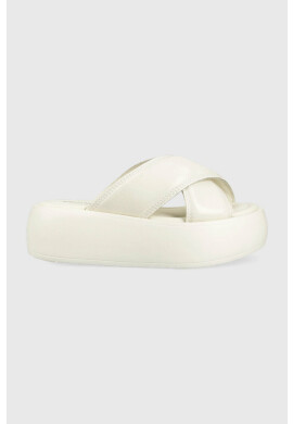 Calvin Klein Кожени чехли BUBBLE SLIDE - PAT в бяло с платформа HW0HW01469 - Pepit.bg