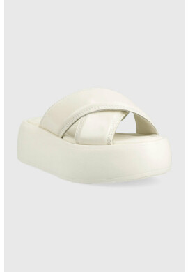 Calvin Klein Кожени чехли BUBBLE SLIDE - PAT в бяло с платформа HW0HW01469 - Pepit.bg