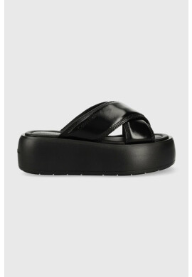 Calvin Klein Кожени чехли BUBBLE SLIDE - PAT в черно с платформа HW0HW01469 - Pepit.bg
