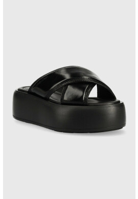 Calvin Klein Кожени чехли BUBBLE SLIDE - PAT в черно с платформа HW0HW01469 - Pepit.bg