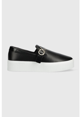 Calvin Klein Кожени кецове FLATFORM CUP SLIP ON в черно HW0HW01516 - Pepit.bg