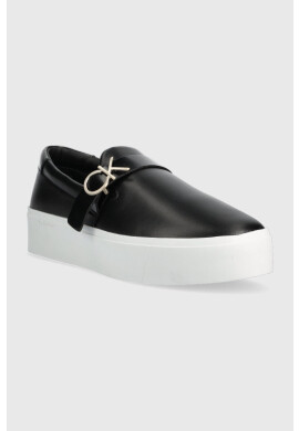 Calvin Klein Кожени кецове FLATFORM CUP SLIP ON в черно HW0HW01516 - Pepit.bg