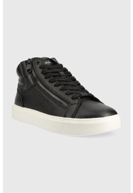 Calvin Klein Кожени маратонки High Top Lace Up W/zip в черно - Pepit.bg